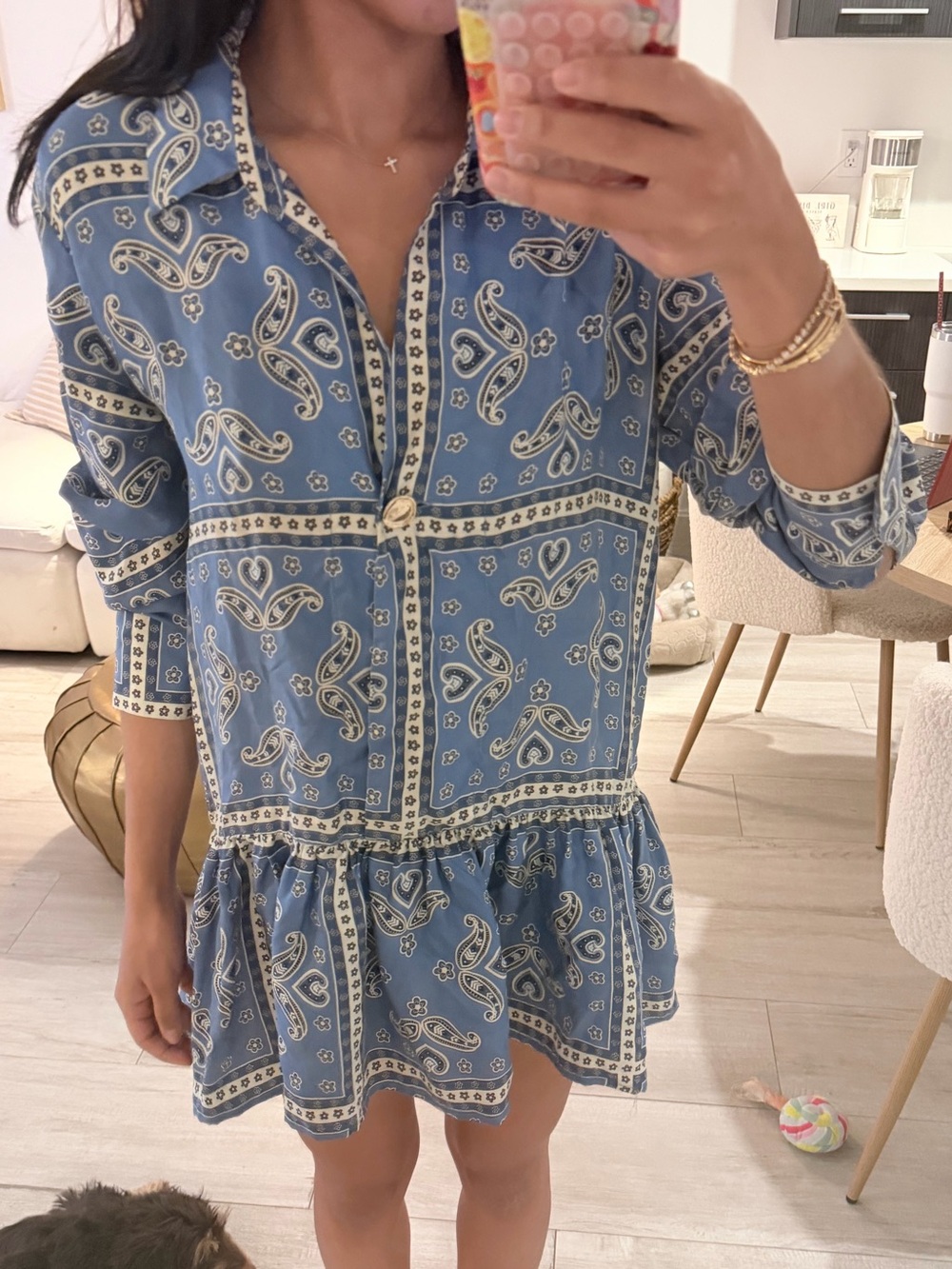 Maje Blue Paisley Print Ruffled Shirt Dress - Picture 2 of 7
